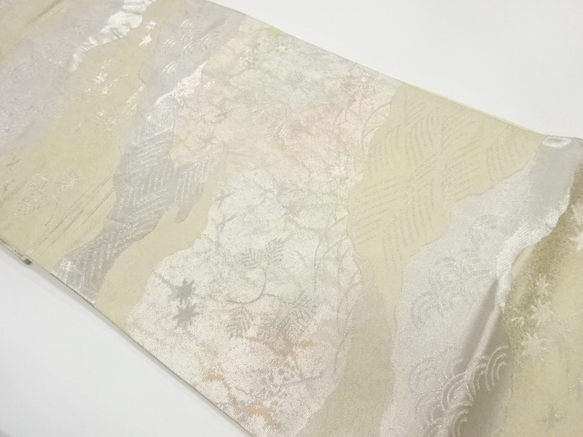 JAPANESE KIMONO / VINTAGE FUKURO OBI / WOVEN AUTUMN FLOWERS & BIRD